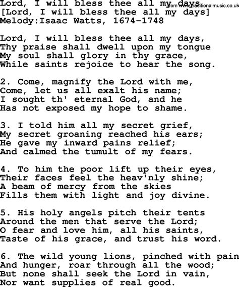 Old English Song Lyrics For Lord I Will Bless Thee All My Days With Pdf