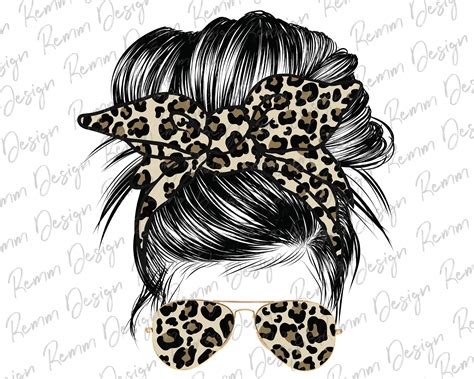 Mom Bun With Bow Leopard Cheetah Print With Sunglasses Svg Cut Files Visual Arts Craft Supplies