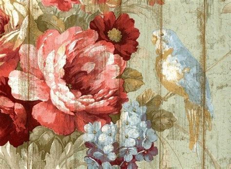 Shabby Bird Garden Floral Wallpaper Rustic Old Weathered Etsy