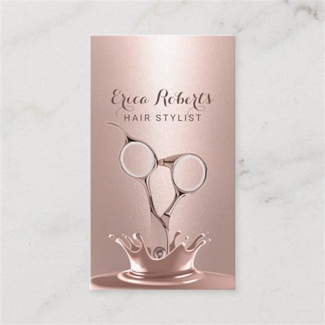 Hair Stylist Elegant Rose Gold Scissor Splash Business Card Zazzle