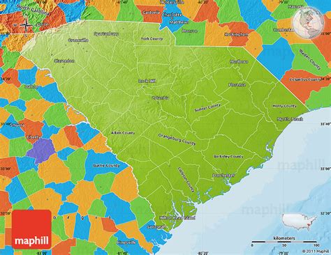 Physical Map Of South Carolina Political Outside