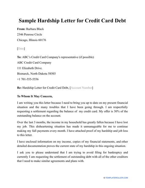 Sample Hardship Letter For Credit Card Debt Download Printable Pdf