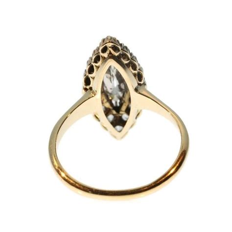 Its elongated lines were said to resemble a racing yacht; Late Victorian 1.82 Carat Diamond Gold Marquise Engagement Ring, 1880s at 1stdibs