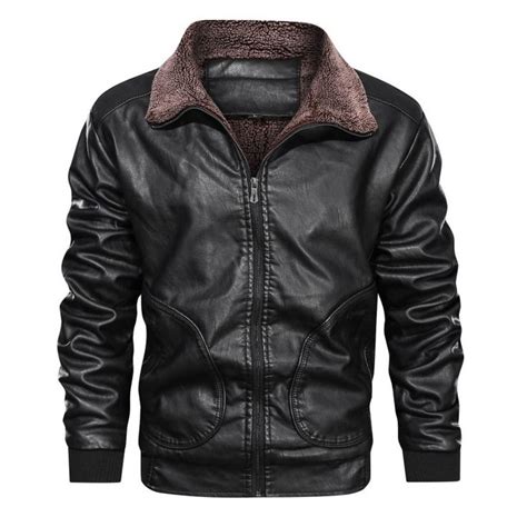 Waliicorners Mens Leather Jackets Winter Fleece Thick Men Jacket New