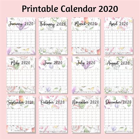We do not stand still and try to bring a little more order to this world Beautiful Floral Free Printable Calendar 2020 - For Mommies