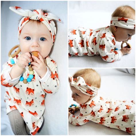Newborn Baby Girl Cute Cotton Clothes Dress Little Fox Headband Outfit