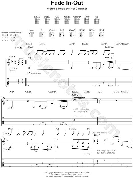 Oasis Fade In Out Guitar Tab In Bb Minor Download And Print Sku