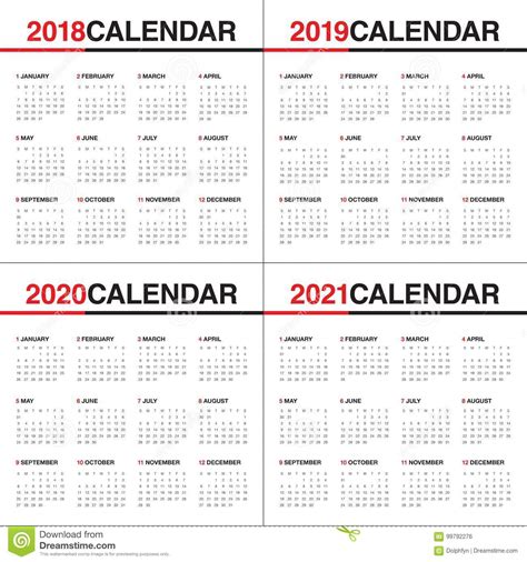 2018 2019 2020 2021 Year Calendar Printable