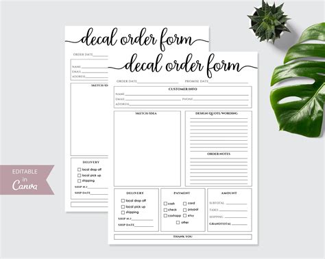 Decal Order Form I Editable Canva Template Vinyl Crafters Etsy Canada