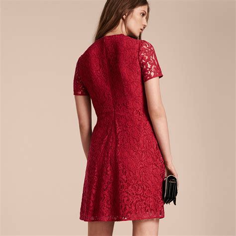 Fit And Flare Dropped Waist Lace Dress Parade Red Burberry