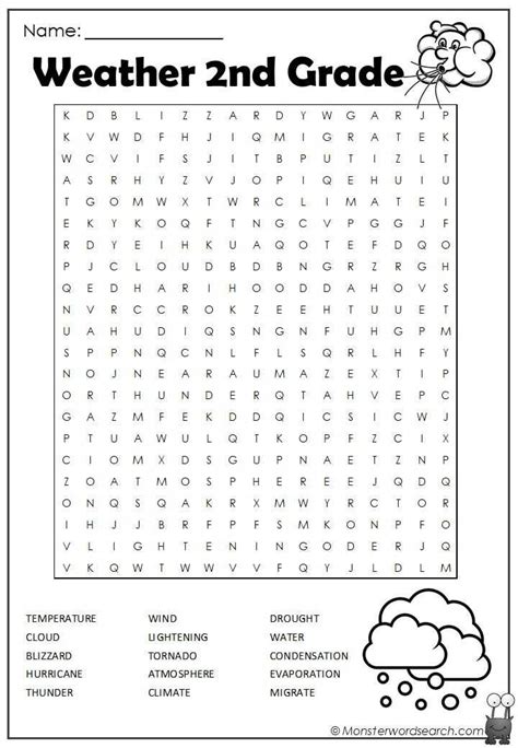 Weather 2nd Grade Word Search in 2020 | Free school printables, 2nd