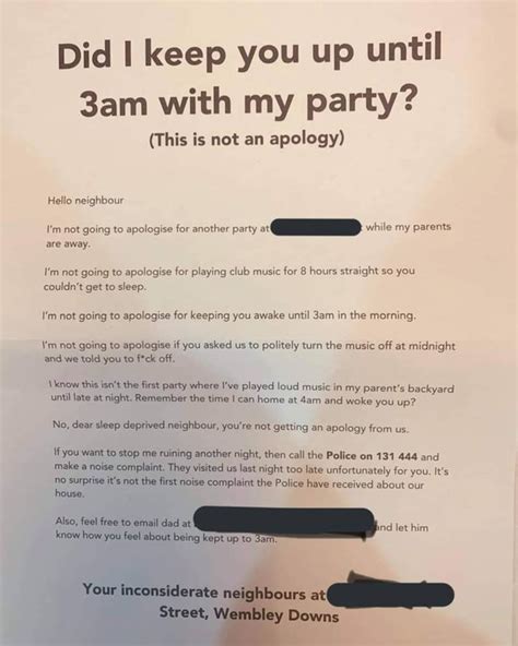 Fed Up Perth Residents Sarcastic Note To Loud Neighbours Goes Viral