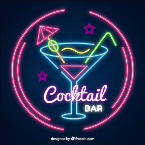 Free Vector Cocktail Bar Sign With Neon Light Style