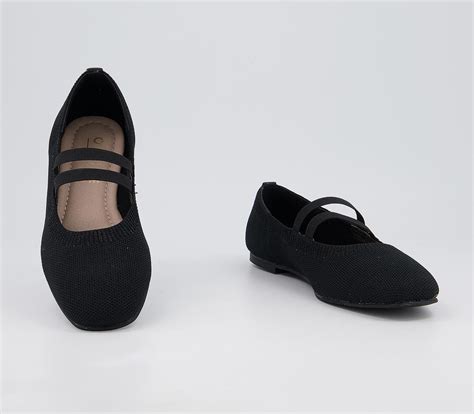 Office Factful Knitted Mary Jane Ballet Flats Black Knit Glitter Mix