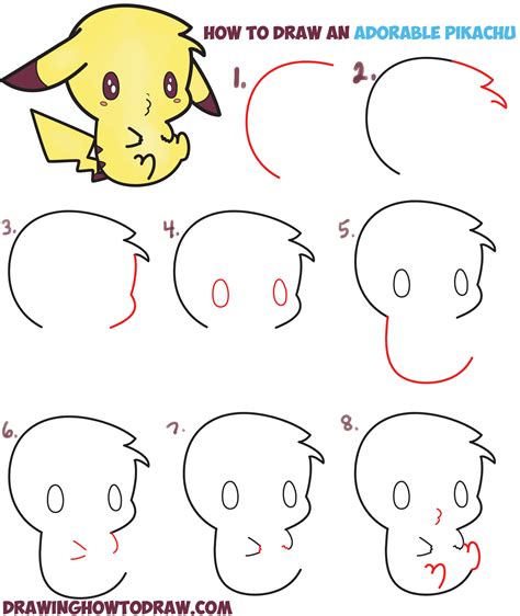 learn how to draw an adorable pikachu kawaii chibi easy step by step drawing tutorial for
