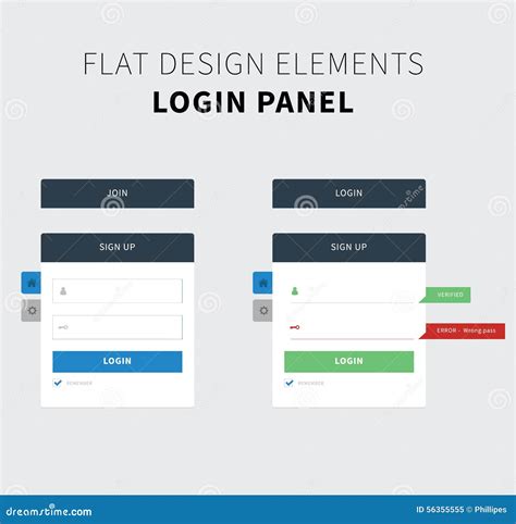 Flat Ui Kit Login Panel Design Stock Vector Image 56355555
