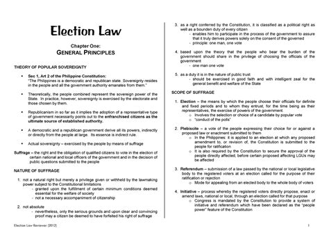 Election Law Notes Election Law Chapter One General Principles