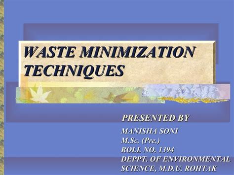 Waste Minimisation Techniques Ppt