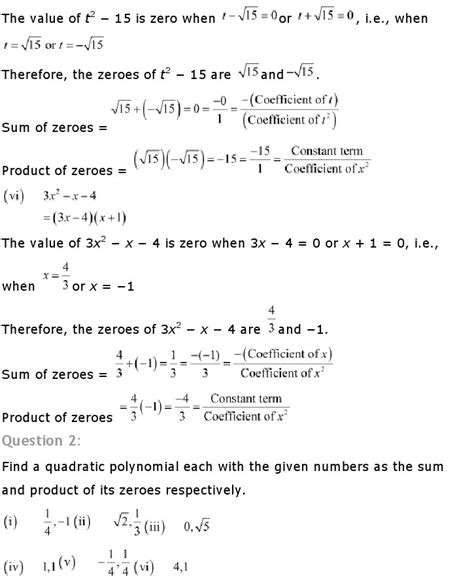 Ncert Solutions For Class 10th Maths Chapter 2 Polynomials