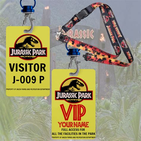 Jurassic Park Visitor Id Badge Set Jurassic Park Lanyard Etsy Uk