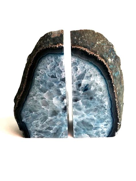 Medium Blue Geode Bookends Pair