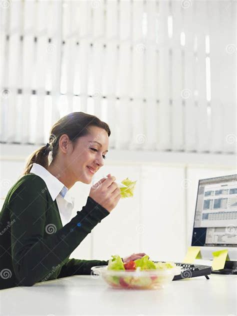 Businesswoman Eating Salad Stock Image Image Of Enjoyment 12120829