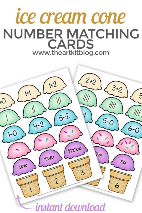Ice Cream Cone Number Match Up Printable Cards Free Printable Pack