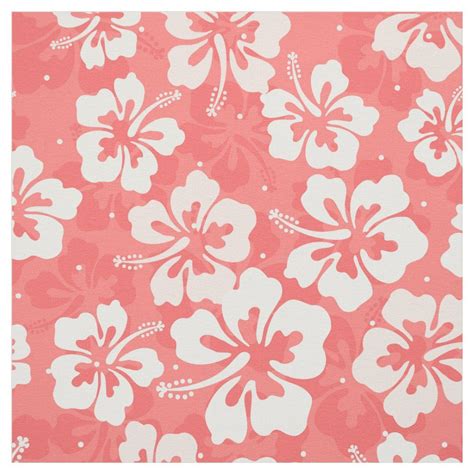 Tropical Hawaiian Hibiscus Pink Coral Floral Pattern Fabric Colorful