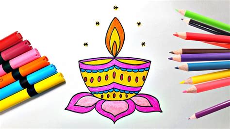 Diwali Diya Drawing How To Draw Beautiful Diya Easily For Kids Youtube