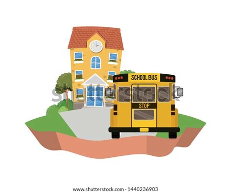 School Building Primary Bus Landscape Stock Vector Royalty Free