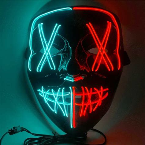 Halloween Led Glow Purge Mask Stitches El Wire Light Up Costume Party