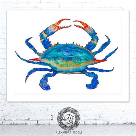 Blue Crab Watercolor Art Print Coastal Art And Beach Decor Etsy