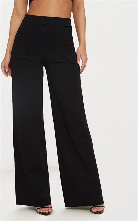 Petite Black Pleat Front Wide Leg Pants Prettylittlething Usa