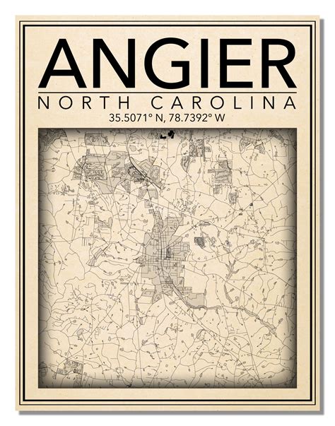 Wall Art Map Print Of Angier Nc Etsy