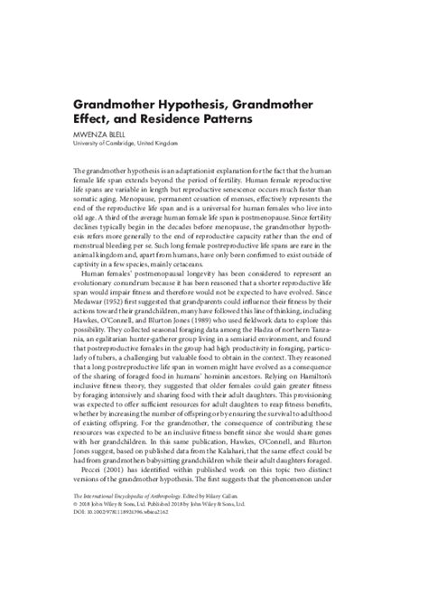 Pdf Grandmother Hypothesis Grandmother Effect And Residence Patterns Mwenza Blell