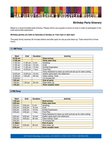 Party Itinerary Sample | Templates at allbusinesstemplates.com