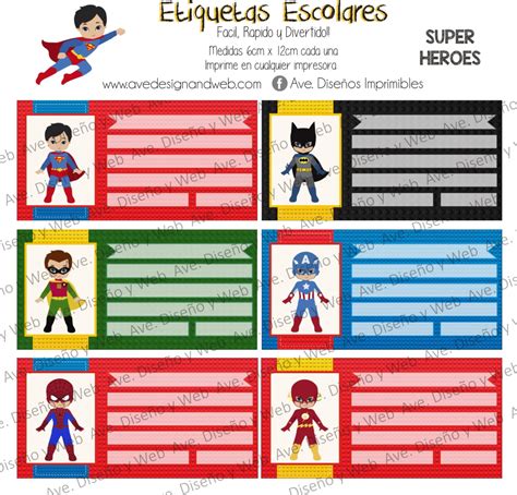 Super Heroes Marvel Etiquetas Para Cuadernos Superman Etsy