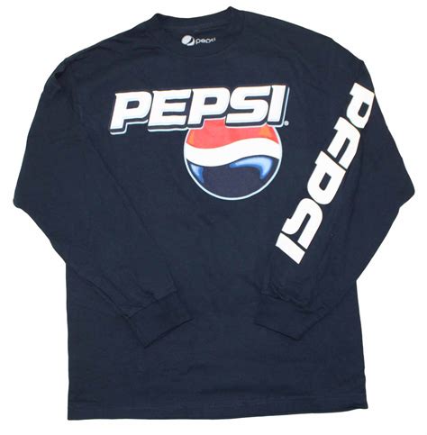 New Mens Pepsi Cola Vintage Classic T Shirt Logo Tee Navy Blue Long