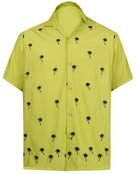 La Leela Mens Beach Hawaiian Casual Aloha Button Down Short Sleeve Shirt Mustard W Big Mens