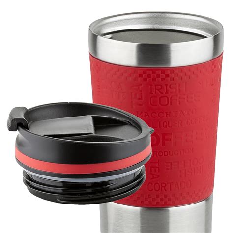 Stainless Steel Insulated Coffee Mug One Handed Open To Drink Double