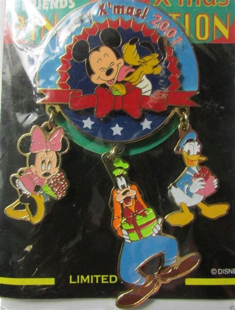 Disney Holiday Pins At The Mandp Present Dangle Mickey Goofy Pluto Japan