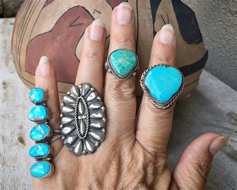 Long Turquoise Ring For Women Size Navajo Native America Indian