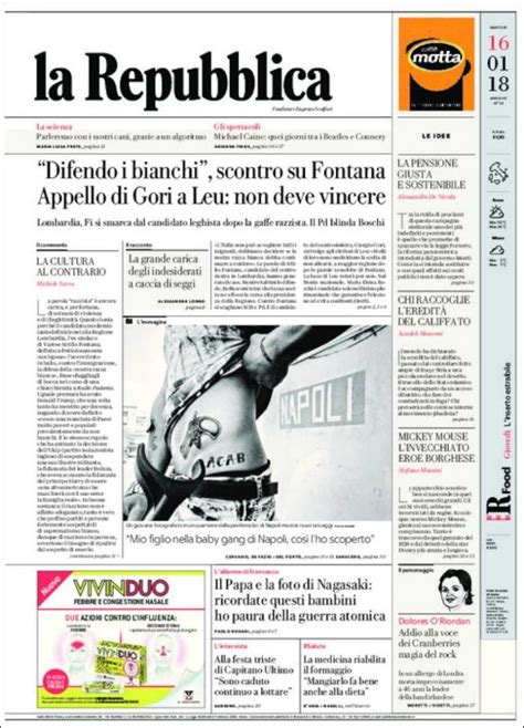 Portada De La Repubblica Italia Portadas Periodismo Italia