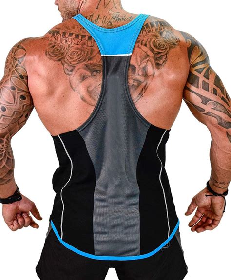 Mizok Mens Y Back Tank Tops Gym Bodybuilding Workout Sleeveless Shirts L Blue