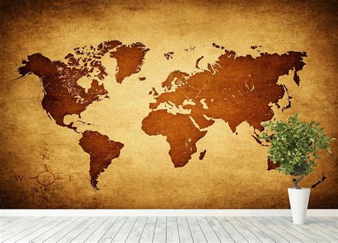 Old Map Of The World Wall Mural Wallpaper Canvas Art Rocks