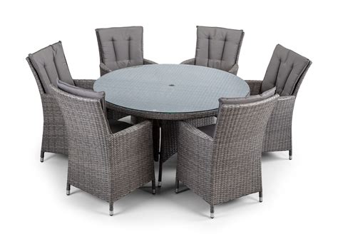 Malta Round 6 Seater Grey Rattan Dining Table And Chair Set With