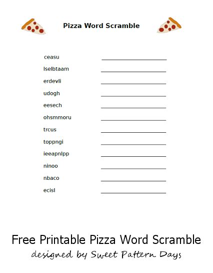 Free Printable Pizza Word Scramble Scramble Words Word Scramble Words