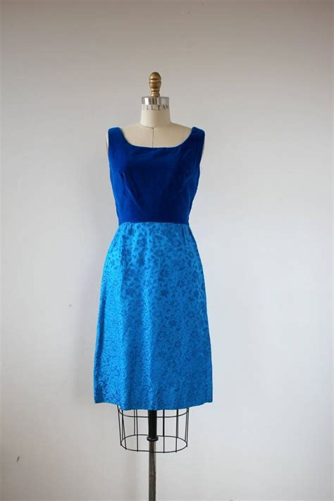 vintage 1960s dress 60s party dress 60s royal blue velvet etsy