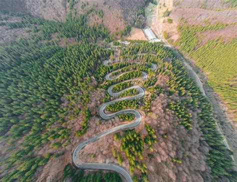 Aerial Photography Of A Winding Road In The Mountains Stock Image