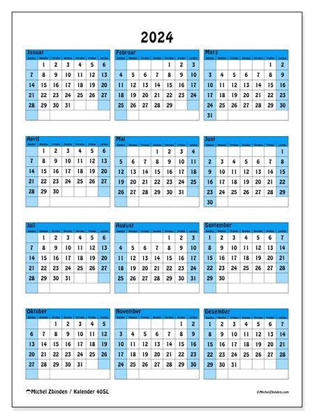 2024 Kalender For Utskrift “40sl” Michel Zbinden No